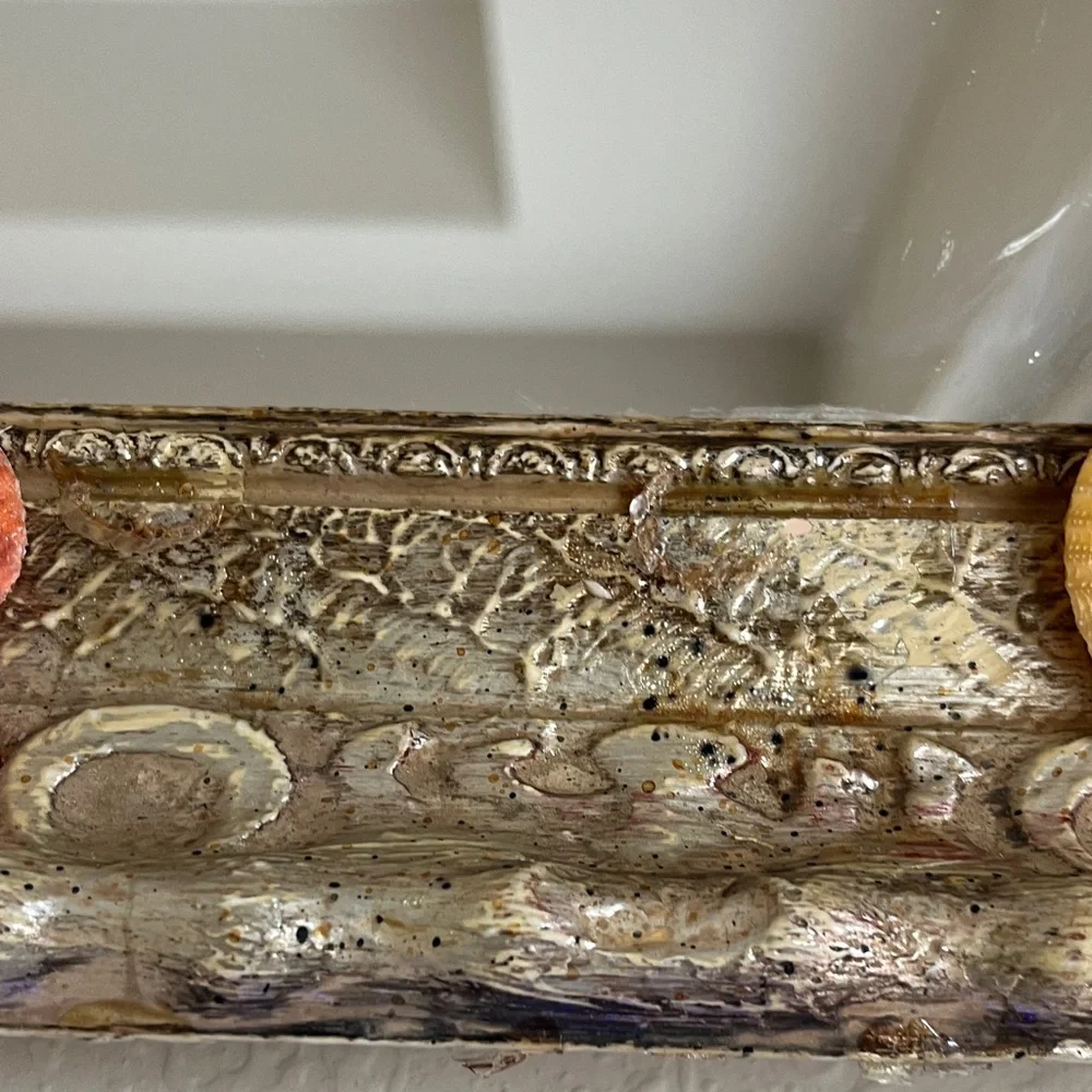 Antique Mirror Coastal Decor Colorful Shells Glass Starfish Handmade 12 x 12